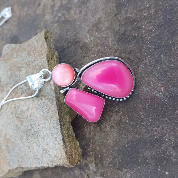 Jewelry - SOLD!SOLD! SOLD Natural Pink lace agate with  pearl,pendant!Sterling